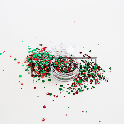 "Jingle Bells" Red Green & White Chunky Glitter Mix