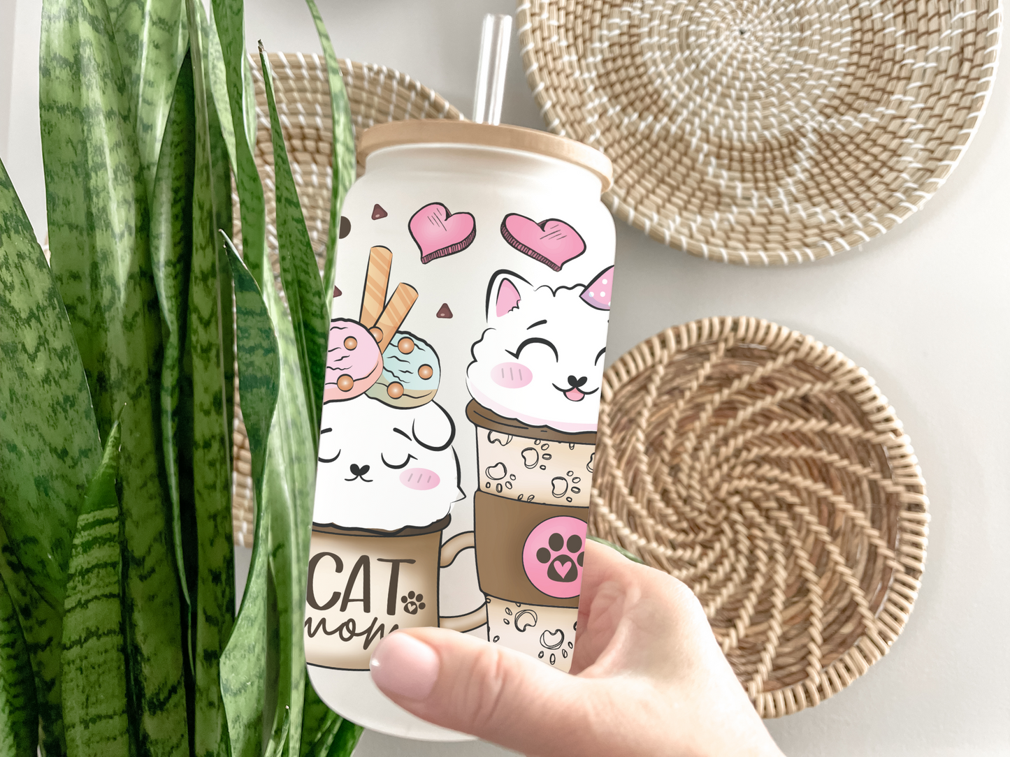 16oz Frosted Cat Mom Tumbler