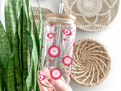 16oz Pink Evil Eye Glass Tumbler