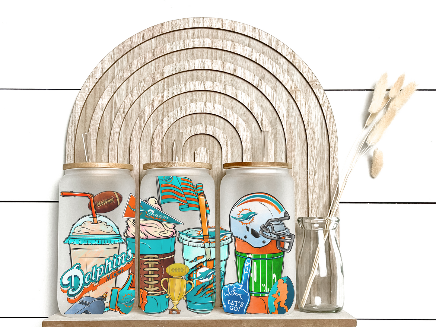 16oz Miami Dolphins Inspired Glass Tumbler