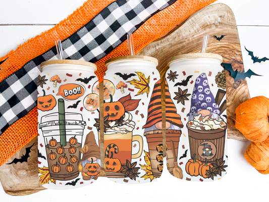 16oz Frosted Halloween Gnome Glass Tumbler