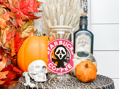 16oz Frosted or Clear Pink Ghostface Starbucks Glass Tumbler