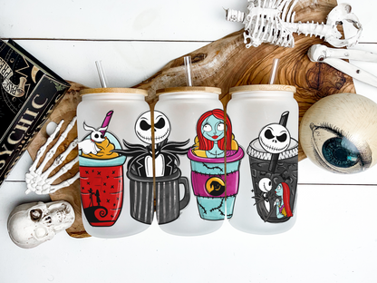 16oz Frosted or Clear Jack Skellington Glass Tumbler