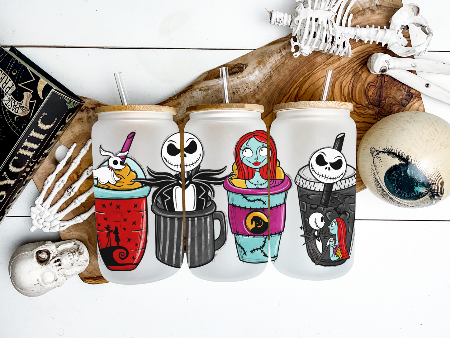 16oz Frosted or Clear Jack Skellington Glass Tumbler