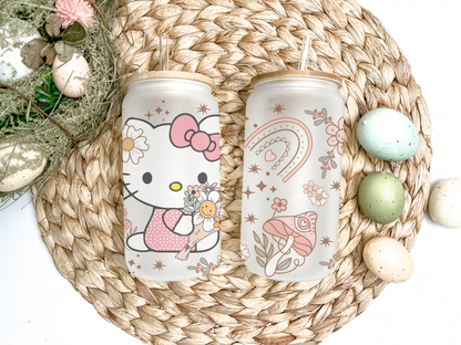 16oz Spring Hello Kitty Glass Tumbler