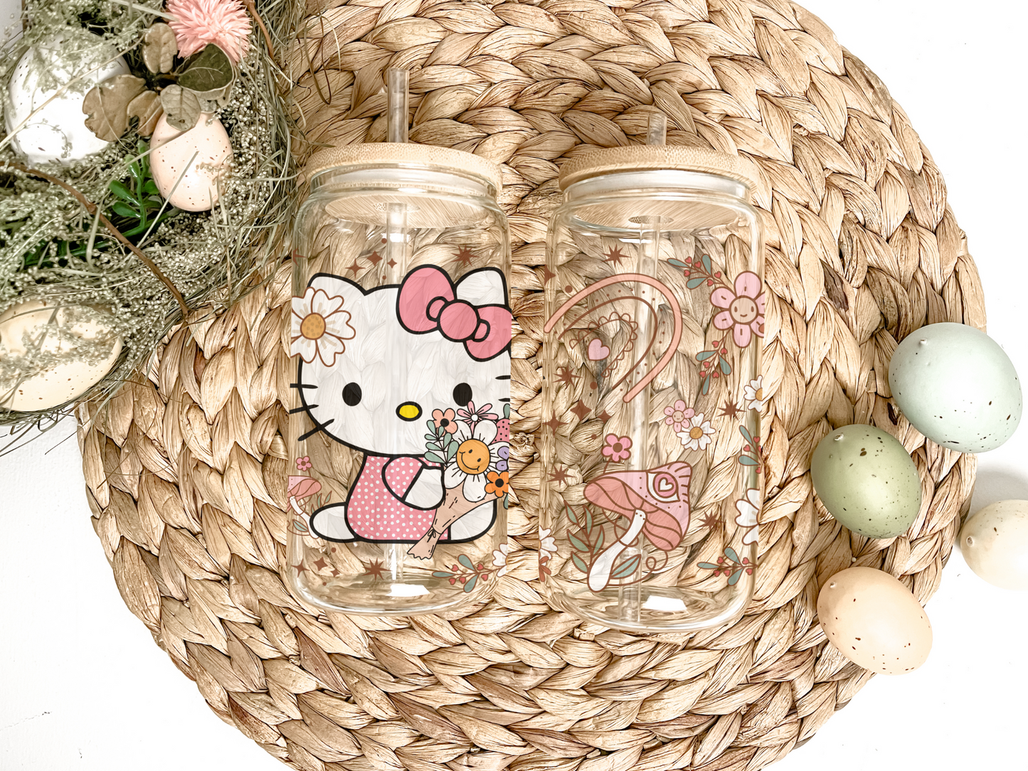 16oz Spring Hello Kitty Glass Tumbler