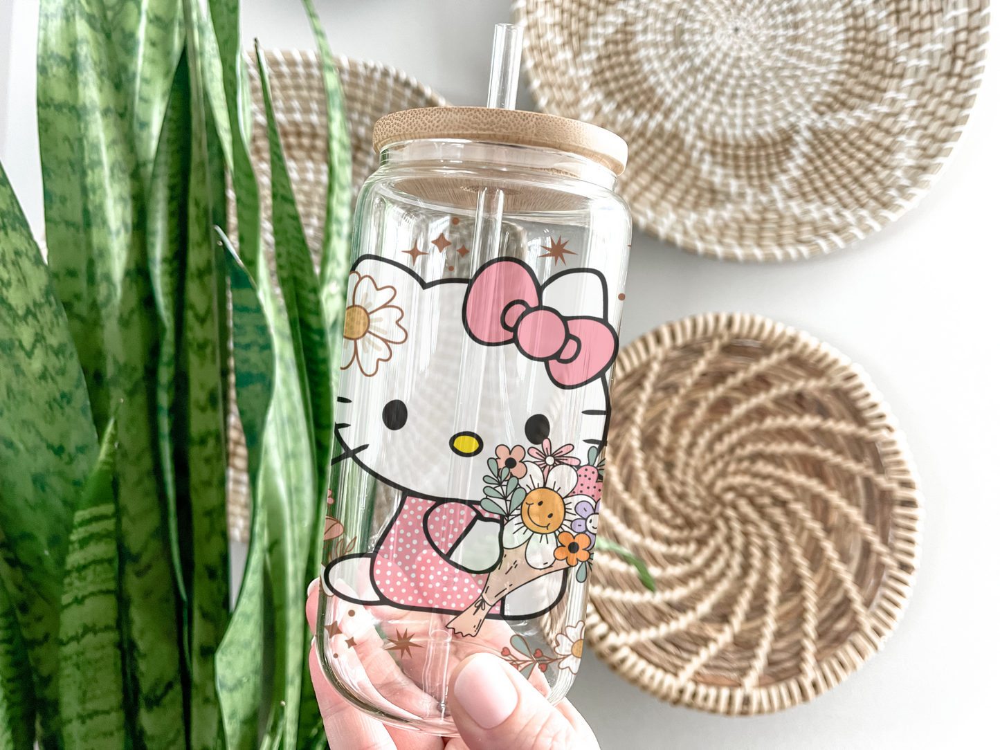 16oz Spring Hello Kitty Glass Tumbler