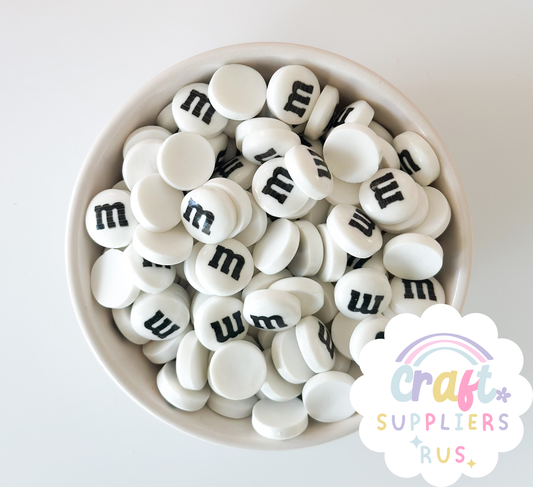 20/40/100pc Flat Back White M&Ms Cabochons