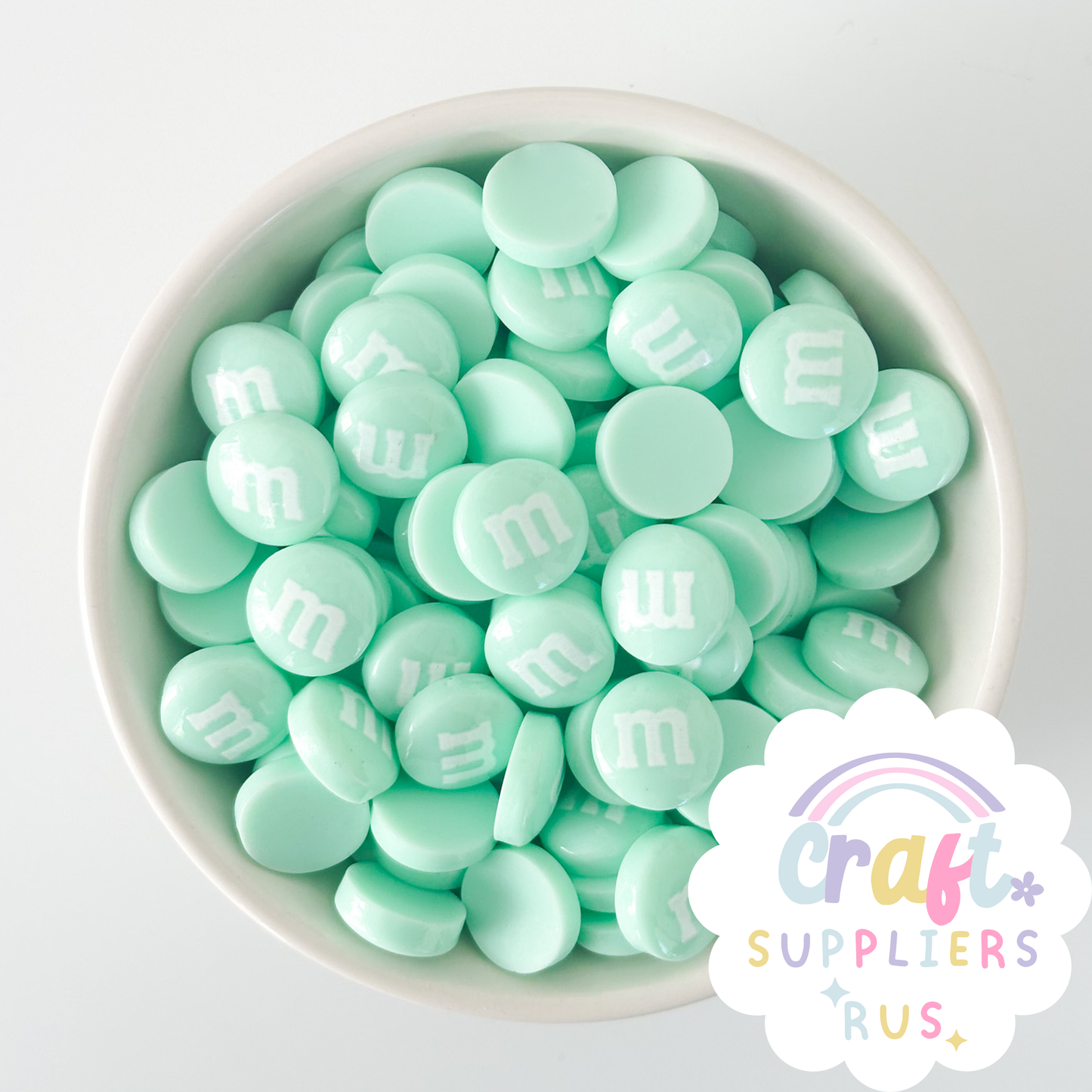 20/40/100pc Flat Back Light Teal M&Ms Cabochons