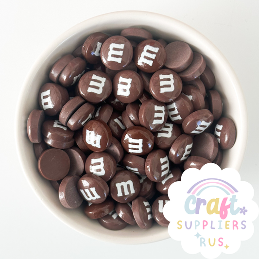 20/40/100pc Flat Back Brown M&Ms Cabochons