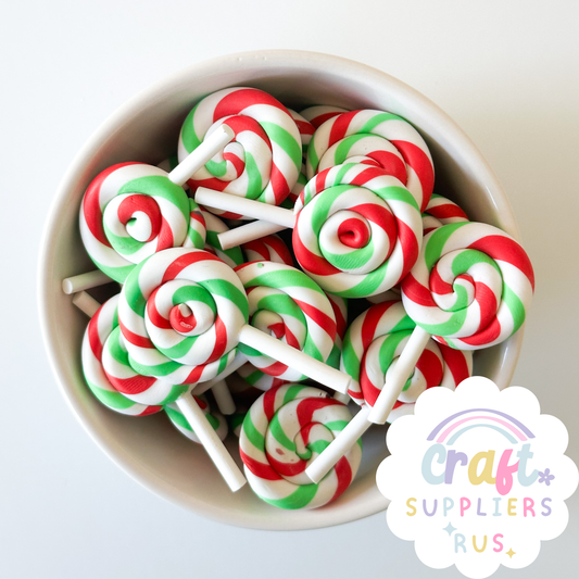 Red & Green Polymer Clay Peppermint Lollipops