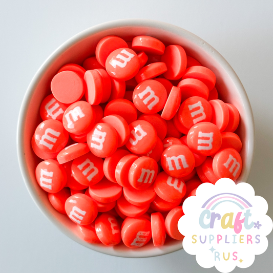 20/40/100pc Flat Back Orange M&Ms Cabochons