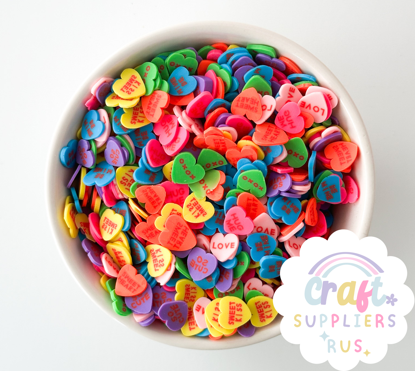 10MM Valentine Conversation Hearts Polymer Clay Slices