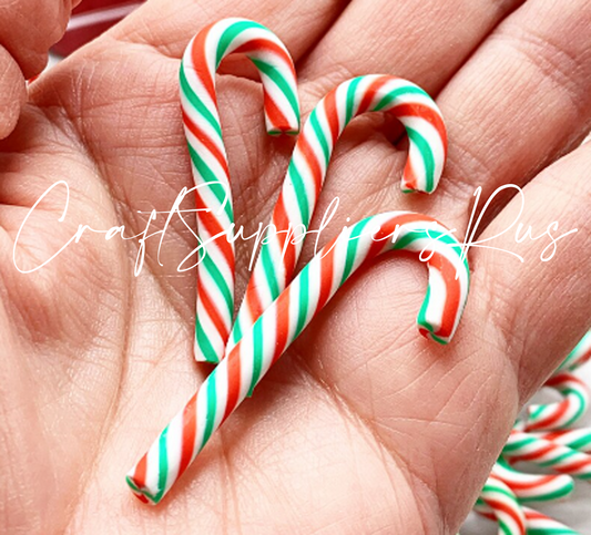 Fake Red and Green Peppermint Polymer Clay Candy Canes