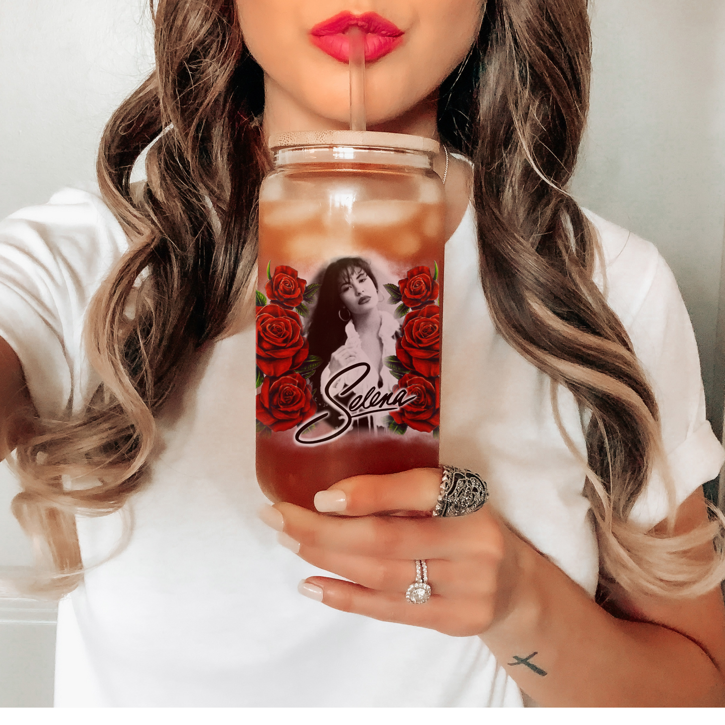 16oz Selena Como La Flor Glass Tumbler